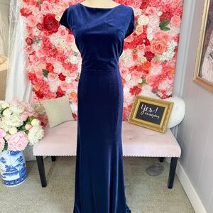 Watters #8307 | Navy Velvet Bridesmaid Gown